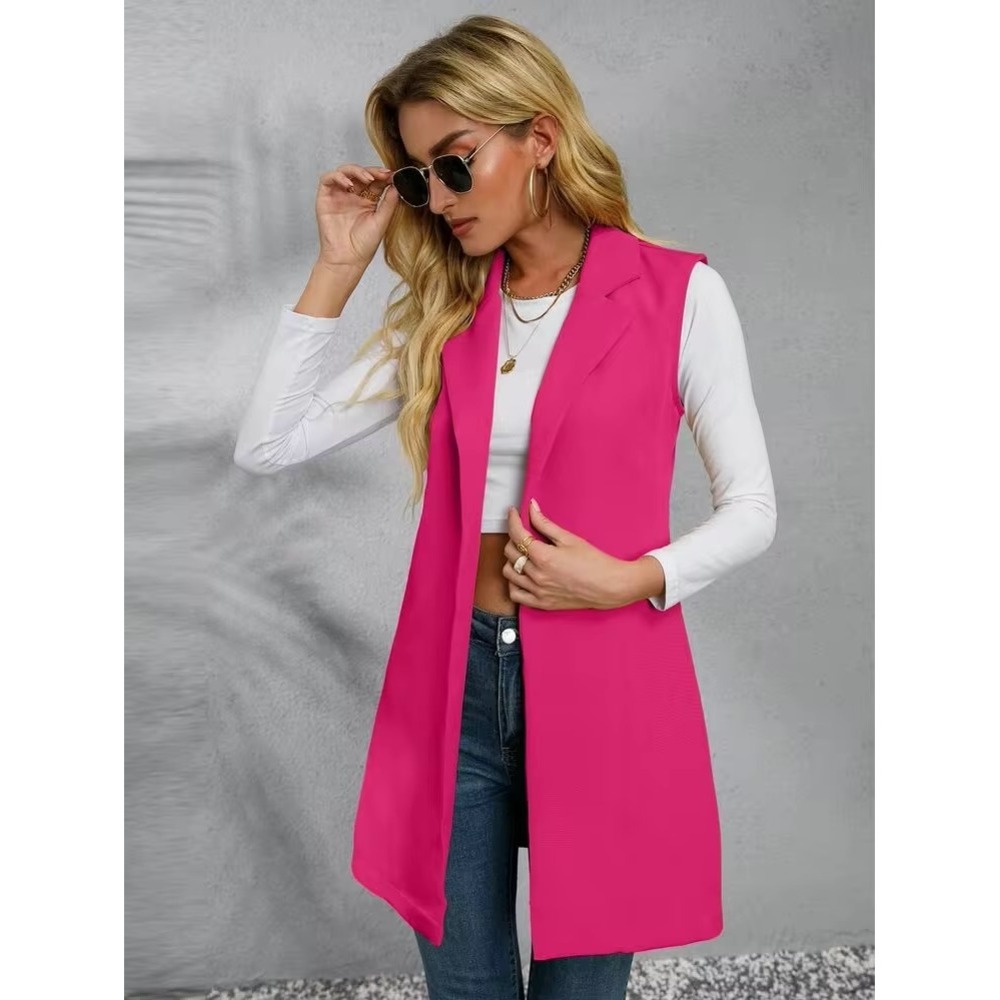 (B6) Shein Hot Pink Open Front Longline Vest Blazer XL 12 Sleeveless Jacket